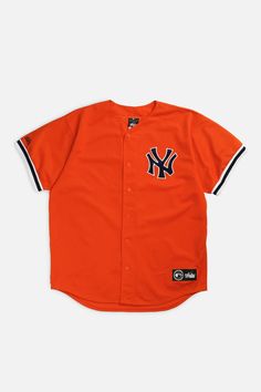 Vintage NY Yankees MLB Jersey - XL – Frankie Collective Short Sleeve Jersey With Team Logo For Streetwear, Streetwear Short Sleeve Jersey With Team Logo, Varsity Crew Neck Jersey, Three Stripes Jersey For Streetwear, Casual Baseball Jersey With Three Stripes, Casual Three-stripes Baseball Jersey, Sporty Jersey With Baseball Collar, Throwback Short Sleeve College Jersey, Throwback Short Sleeve Jersey For College