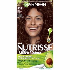 Garnier Nutrisse Ultra Crème Nourishing Permanent Hair Color nourishes as it colors for 2x shinier, silkier and nourished hair vs. uncolored, unwashed hair. Garnier Nutrisse permanent deep chestnut brown hair dye comes with a fruit oil ampoule that you pour directly into the mix. Our nourishing after color conditioner is infused with five responsibly-sourced oils - avocado, olive, coconut, argan and shea. The new ColorBoost technology efficiently infuses intense dyes into the hair fiber for rich Chestnut Brown Hair Dye, Pelo Chocolate, Garnier Hair Color, Blonde Hair Colour Shades, Hair Color Brown Chestnut, Almond Creme, Cowboy Copper, Chestnut Brown Hair, Buttery Blonde