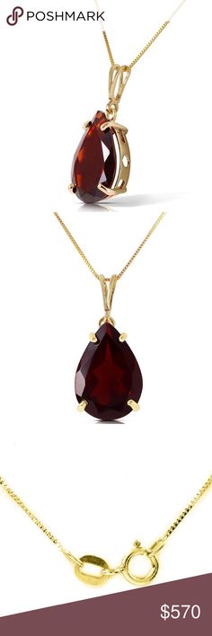 14K. SOLID GOLD NECKLACE WITH NATURAL GARNETS Item: 2547  Description 14K. SOLID GOLD NECKLACE WITH NATURAL GARNETS (Yellow Gold)  Comes with 18" long, 0.52 mm thickness Box Chain.  Item Information Metal: 14K. Solid Gold Metal Weight: 1.80 gr. Gemstones 1 Pear shape, 9X13 mm, Garnet = 5.00 ct Measurements Height: 0.84 in ( 21.3 mm) Width: 0.36 in ( 9.1 mm) Galaxy Gold Products Jewelry Necklaces Classic Drop Necklace In Yellow Gold, 14k Gold Pear-shaped Necklace In Fine Jewelry Style, Classic Gold Gemstone Necklace, Classic Gold Necklace With Gemstone, 14k Gold Teardrop Necklace For Formal Occasions, Yellow Gold Pear-shaped Hallmarked Necklace, Hallmarked Pear-shaped Yellow Gold Necklace, Formal 14k Gold Teardrop Necklace, Formal Teardrop 14k Gold Necklace