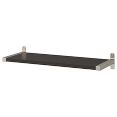 a black shelf with two silver brackets on it