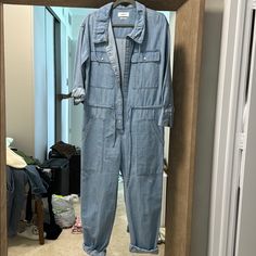 Isabel Marant Etoile Denim Jumpsuit. Small Stain But With Proper Dry Cleaning Should Be Back To New. Worn Twice. Oversized Fit Light Wash Denim Workwear Overalls, Light Wash Denim Overalls For Work, Utility Light Wash Jumpsuits And Rompers, Utility Light Wash Overall Jumpsuit, Utility Light Wash Jumpsuits And Rompers In Overall Style, Long Sleeve Denim Blue Utility Jumpsuit, Blue Relaxed Fit Denim Jumpsuit In Utility Style, Utility Style Light Wash Denim Jumpsuit, Long Sleeve Denim Utility Jumpsuit