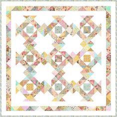 a square quilt with many different colors and patterns on it's sides, including the center