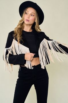 Soft Faux Suede Leather Fringe Back Motorcycle Jacket - Etsy Western Jackets For Women, Rodeo Outerwear With Tassels, Spring Rodeo Outerwear With Fringe, Western Tassel Outerwear For Fall, Fall Leather Jacket With Fringe For Rodeo, Leather Jacket With Fringe For Rodeo In Fall, Fitted Fall Outerwear With Tassels, Long Sleeve Outerwear With Tassels For Rodeo, Black Leather Jacket With Fringe For Spring