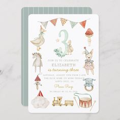 an animal themed birthday party with animals and decorations on the front, including a number three