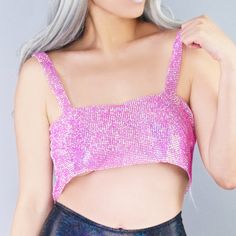 Be The Talk Of The Town When Partying In This Hollywood Hit Rhinestone Top From Hot And Delicious. This Stunning Rave Festival Tops Features A Full-On Of Pink Rhinestone Detailed Metal Mesh Top With An Adjustable Lobster Clasp Chained Strap In The Back. #Envyme "Hollywood Hit Rhinestone Top 50% Aluminum, 50% Glass All Over Rhinestone Detail Back Clasp Closure Cropped Length Unlined Pink" Spring Glamorous Crop Top With Rhinestones, Rhinestone Crop Top For Club Parties, Rhinestone Crop Top For Club And Party Season, Rhinestone Crop Top For Club Party Season, Glamorous Club Crop Top With Rhinestones, Glamorous Rhinestones Crop Top For Party Season, Glamorous Rhinestone Evening Crop Top, Pink Party Crop Top, Glamorous Pink Party Crop Top