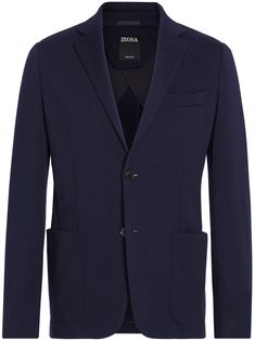 navy blue wool notched lapels front button fastening long sleeves chest welt pocket two side patch pockets