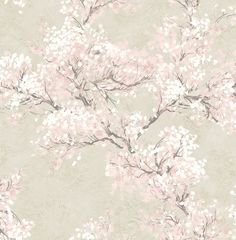 a wallpaper with pink and white flowers on the top of it's branches