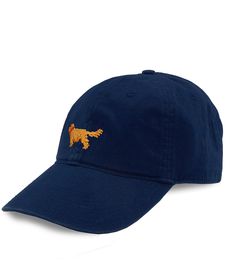 From Smathers & Branson, this baseball cap features:Golden retriever stitching on front Six panel cotton twill100% hand-stitched needlepointAdjustable nickel slide on backOne size fits mostImported. Navy Cotton Baseball Cap With Embroidered Logo, Navy Cotton Snapback Hat With Flat Brim, Navy Cotton Flat Brim Snapback Hat, Navy Cotton Trucker Hat With Flat Bill, Navy Cotton Snapback Hat With Embroidered Logo, Navy Cotton Flat Bill Trucker Hat, Navy Flat Brim Cotton Hat, Navy Cotton Flat Brim Hat, Navy Six-panel Cotton Snapback Hat