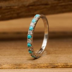 The St. Elias Stacking Band - Women's Rounded Turquoise & CZ Stacking Ring Antler Engagement Ring, Deer Antler Wedding Band, Turquoise Wedding Band, Antler Wedding Band, Antler Wedding, Antler Ring, Turquoise Wedding, Engagement Ring For Her, Southwest Jewelry