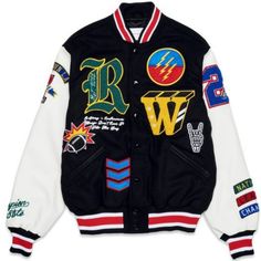 New!!! Unisex Black Varsity Jacket With Colorful Patch Detailing! Black Hooded Varsity Jacket With Patchwork, Multicolor Outerwear With Patches For Streetwear, Multicolor Patched Outerwear For Streetwear, Black Patchwork Varsity Jacket For Streetwear, Multicolor Varsity Jacket For Streetwear, Black Varsity Outerwear For Streetwear, Varsity Outerwear With Patches And Long Sleeves, Black Varsity Jacket With Graphic Print, Varsity Style Outerwear With Patches And Long Sleeve