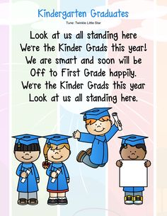 children in graduation caps and gowns with congratulations message