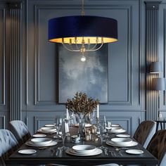 a dining room table is set with plates and place settings for six people to eat