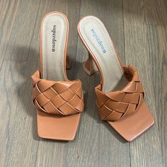 Brand New Superdown Mules From Revolve Size 10 Color Light Brown / Dark Tan Mules / Heels Casual Brown Square Toe Heels, Tan Mules, Mules Heels, Dark Tan, Shoes Brand, Mule Clogs, Mules Shoes, Shoe Brands, Color Light