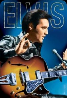 elvis presley singing into a microphone and playing an electric guitar