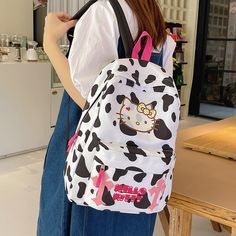 Kawaii Sanrio Backpack Hello Kitty Bag Canvas Cute Cartoon Printed Shoulder Bag Y2K Student Kawaii Backpack With Cat Design For Daily Use, Kawaii Backpack With Cat Design For Students, Kawaii Cat Design Backpack For Students, Kawaii Cat Design Travel Backpack, Harajuku School Bag With Cat Design, Casual School Shoulder Bag With Animal Design, Trendy Cat Design Backpack, Casual Animal Design Shoulder Bag For School, Kawaii Student Bag With Cat Design