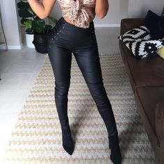 Sexy Side Lace up Black Faux Leather Pants Leggings on Storenvy Pencil Pants, Faux Leather Pants, Leather Leggings, Long Pants, High Waisted Leggings, Leather And Lace, Fashion Pants, New Black, Black Pants