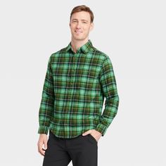 Men's Plaid Long Sleeve Button-Down Shirt - Goodfellow & Co™ Glade Green L Green Flannel Shirt For Workwear And Fall, Green Long Sleeve Flannel Shirt For Work, Classic Long Sleeve Flannel Shirt With Button Closure, Green Button-up Winter Shirt, Green Flannel Shirt With Button Closure For Fall, Winter Green Button-up Shirt, Green Flannel Shirt With Buttons For Fall, Green Flannel Shirt For Winter, Green Flannel Shirt For Fall