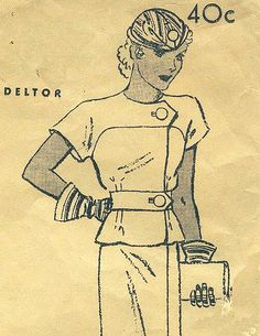 Vintage Blouse Pattern, Vintage Sewing Patterns Free, Vintage Fashion 1930s, Retro Sewing Patterns, Suit Hat, Buttoned Dress, House Dresses, Old Fashion Dresses, Suit Pattern