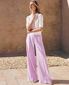 Our pleated wide leg pant is a modern must-have, with a perfect drape and high waist that endlessly flatters. Front zip with double hook-and-bar closure. Belt loops. Front pleats. Front off-seam pockets. Back besom pockets.,Leg Shape:Leg Shape: Wide Leg – a modern must-have with a statement leg and flattering high waist,Rise:High rise: sits 1/2" to 1" below natural waist,Imported:Imported,Fit:Fit: Relaxed & easy,Length:Full length: 31" inseam with 26" leg opening,Fabrication:55% Linen, 43% Viscose, 2% Spandex,Garment Care:Machine Washable The Single Pleated Wide Leg Pant in Linen Blend by Ann Taylor Size regular - 6 Crisp Lilac Women's Linen, Blend, Regular, Wide, Leg, Pants, 55%, Linen, 43%, Viscose, 2%, Spandex, Machine, Washable Chic Pleated Wide Leg Pants For Spring, Elegant Pleated Wide Leg Pants For Summer, Modern Wide Leg Pants For Spring Formal, Modern Wide Leg Pants For Formal Spring Events, Spring Elegant Pleated Wide Leg Pants, Modern Formal Wide Leg Pants For Spring, Spring Formal High-waisted Wide Leg Pants, Elegant Spring Pleated Wide Leg Pants, Modern Wide Leg Pants For Summer Formal Occasions