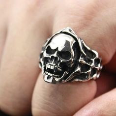 Some think that jewelry must be shiny and soft looking, but you are a wild ! you can't agree with those people, I'm sure this horror savage skull ring is made for you. This ain’t no cheap metal rings like the other, it is a unique piece of jewelry, that only the bravest and the strongest are worth wearing this gorgeous ring. As you may have noticed, it is painted in two different colors, the main color used is silver here to make this jewel look unique and shiny, the second color is black presen Sharp Canines, Ring Horror, Small Nose, Skeleton Head, Gorgeous Ring, Skull Ring, A Novel, Metal Rings, Skeleton