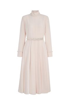 Adelyn Dress Blush Silk | Suzannah London Elegant Midi Dress With Pleated Back, Elegant Beige Midi Dress With Pleated Waist, Formal Beige Midi Dress With Pleated Waist, Formal Evening Dress With Pleated Sleeves, Elegant Evening Dress With Pleated Sleeves, Formal Evening Dress With Pleated Waist, Elegant Beige Midi Dress With Pleated Bodice, Elegant Gala Dress With Pleated Waist, Elegant Midi Dress With Pleated Sleeves