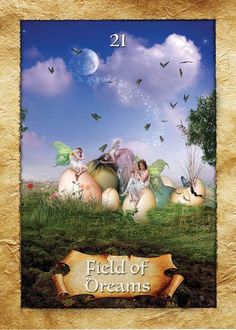 an easter card with two fairy eggs and birds in the sky, surrounded by grass