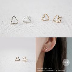 Tiny Open Heart Earring Studs - Hand Formed - Gold - Lorelai. $20.00, via Etsy. Gold Minimalist Heart Earrings For Everyday, Minimalist Pierced Jewelry Gift For Her, Minimalist Jewelry With Matching Earrings For Valentine's Day, Minimalist Valentine's Day Jewelry With Matching Earrings, Small Minimalist Earrings For Everyday, Rose Gold Heart Earrings For Everyday, Minimalist Heart Jewelry For Pierced Ears, Minimalist Heart Jewelry With Simple Design, Minimalist Heart-shaped Jewelry With Simple Design