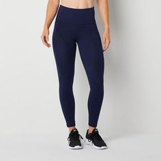 Deemed a Gotta-Have-It item for value you can count on every day! This pair of Xersion EverPerform women's high-rise 7/8 ankle leggings will be an essential part of your activewear rotation. Cut from a lightweight, breathable soft cotton-jersey with quick-dry technology, UV protection, and 4-way stretch, this pull-on style has a comfy elastic-waist and offers medium support. Style it with a tank top or t-shirt for low-impact workouts and day-to-day activities.Features: EssentialsClosure Type: Pu Blue Go-dry Athleisure Tights, Go-dry Athletic Fit Leggings For Jogging, Full Length Athleisure Tights For Jogging, High Stretch Blue Activewear For Jogging, Athleisure Go-dry Leggings For Jogging, Go-dry Athleisure Leggings For Jogging, Blue Go-dry Tights For Workout, Blue Sporty Tights With Go-dry Technology, Blue Athleisure Tights