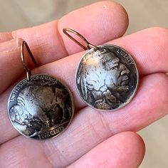 "Vintage Buffalo Nickel Earrings, Statement Coin Earrings, Native American, Boho Jewelry, Southwestern Style ------------------- Coin: Buffalo Nickel Country: USA Dates: minted 1913-1938 (for good image quality, most will be between 1930-1937) These boho statement earrings are made with vintage buffalo nickels, mostly with dates from the 1930's. They are genuine circulated coins that have their own natural markings. I have domed the coin and added a patina, then sprayed the coin with a clear coa Antique Silver Nickel-free Earrings, Antique Nickel-free Silver Earrings, Southwestern Metal Earrings For Gift, Southwestern Style Metal Earrings For Gift, Southwestern Style Nickel Free Drop Earrings, Nickel Free Southwestern Drop Earrings, Nickel-free Southwestern Drop Earrings, Nickel-free Adjustable Southwestern Earrings, Adjustable Southwestern Round Earrings