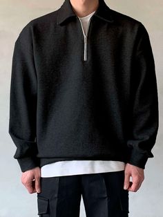 Casual Half Zip Sweatshirt – Shirts In Style Urban Style Relaxed Fit Long Sleeve Tops, Modern Long Sleeve Hoodie For Fall, Fall Streetwear Drop Shoulder Tops, Oversized Long Sleeve Urban Top, Urban Style Relaxed Fit Tops For Fall, Urban Relaxed Fit Tops For Fall, Versatile Cotton Sweatshirt For Everyday, Modern Relaxed Fit Tops For Fall, Versatile Everyday Cotton Sweatshirt