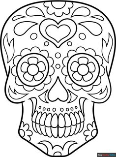 a sugar skull with hearts on it