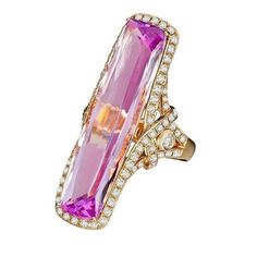 Luxury Kunzite Ring Jewelry, Luxury Kunzite Jewelry In Yellow Gold, Luxury Pink Baguette Cut Jewelry, Vale Jewelry, Kunzite Ring, Pink Kunzite, Diamond Cocktail Rings, Gem Ring, Bling Rings