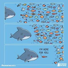 an image of sharks and fish swimming in the ocean with caption that reads, i'm here for you