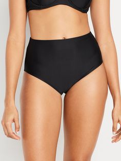 High-Waisted French-Cut Bikini Swim Bottoms | Old Navy Black High-cut Leg Swimwear For Beach Season, Seamless Beachwear Bottoms For Vacation, Seamless Beachwear Bottoms For Beach Season, Seamless Shaping High-cut Leg Swimwear, Solid High Waist Stretch Swimwear, High Rise Stretch Bottoms With Elastic Waistband, Solid Beach Bottoms With Contoured Waistband, Solid Bottoms With Contoured Waistband For Beach, Solid Swimwear With Wide Waistband For Vacation