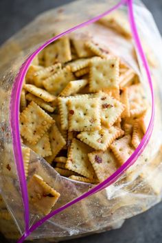 some crackers are in a plastic bag