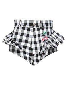 plain weave, ruffles, high waisted, checked, regular fit, wide leg, 1 button, zipper closure, no pockets, stretch , Color: Black , Size: XS High Waist Cotton Ruffle Shorts, Chic Plaid Short Bottoms, Chic Plaid Short-length Bottoms, High-waisted Ruffled Summer Pants, Summer High-waisted Ruffle Bottoms, Summer High-waisted Pants With Ruffles, Chic Fitted Plaid Shorts, Ruffled High-waisted Pants For Summer, Trendy Fitted Plaid Shorts