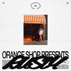 an advertisement for the orange shop presents shows a man walking in front of a store