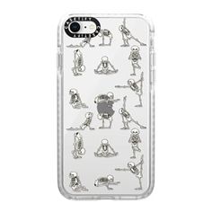 an iphone case with skeleton stickers on the front and back cover, in clear