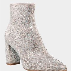 Details The Cady Is A Disco-Ready Bootie That Will Take Any Outfit You Wear To The Next Level. These Sparkly Ankle Boots Feature A Pointed Toe And A Study, Block Heel Fully Decked Out With Rhinestones. Whether You're Dressing Up For A Formal Event, Or A Concert, These Statement Booties Will Be The Perfect Choice Blue By Betsey Johnson, Dress Booties, Betsey Johnson Shoes, Funky Fashion, Luxury Vintage, Shoes Booties, Vintage Leather, Wedding Shoes, Betsey Johnson