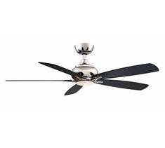 a ceiling fan with two black blades on the blade and one light bulb mounted to it's side