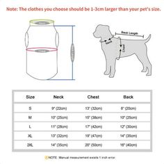 the size and measurements for a dog