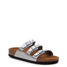 Birkenstock-Florida Sandal - Women's Birkenstock delivers comfort and style with the Florida flat sandals. Pair these trendy slide sandals with jean shorts for a weekend-ready look. Women Birkenstock, Brown Clogs, Navy Sandals, Birkenstock Sandals Arizona, Navy Sneakers, Footbed Sandals, Birkenstock Sandals, Silver Sandals, Birkenstock Florida