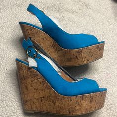 Soda Womens Cork Wedge Sandals Size 8 Blue Wedge Sandals With Cushioned Footbed, Blue Wedge Heels With Cushioned Footbed, Blue Platform Wedge Sandals For Summer, Blue Summer Wedge Sandals With Platform, Blue High Heel Wedge Sandals For Vacation, Blue Wedge Heel Sandals For Summer, Blue Wedge Heel Vacation Heels, Blue Wedge Heels For Summer, Black Strappy Wedges