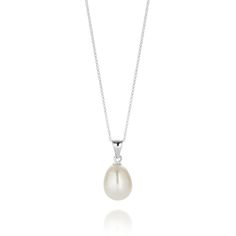 There is nothing more timeless & elegant than Freshwater pearl jewellery and this necklace is a must have classic. Created using a cultured fresh water pearl that has been carefully selected for its quality and beauty. It is set in a stunning sterling silver setting that adds a touch of sophistication to the piece. The necklace is completed with a delicate chain that is both durable and stylish, created with eco-friendly sterling silver reducing the environmental impact of silver mining and work Classic Teardrop Pendant Necklace For Formal Occasions, Classic Teardrop Pendant Necklace, Elegant Oval Necklace With Pearl Charm, Elegant Pearl White Oval Necklace, Elegant Oval Pearl White Necklace, Classic Formal Pearl Pendant Necklace, Timeless Pearl Necklace With Pearl Pendant, Classic Akoya Pearl Drop Necklace, Elegant Sterling Silver Pearl Necklace With Teardrop Pendant