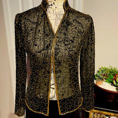 Jmd New York Vintage Embellished Beaded Sheer Cardigan Cover Labyrinth Pattern See Thorough Crop Duster Gorgeous Piece Rare Bolero Shrug Shawl Cardigan Over Cover Top/Blouse Camisole Tunic Hide Tummy Travel Vacation Beach Work Casual Summer Blazer Very Versatile Outdoor Wedding Guest Formal Evening Cocktail Party Rave Whimsgoth Special Occasion Event Sz Ps Fits Regular Women Size Gold Black All Sales Are Final Elegant Winter Tops With Sequins, Elegant Sequined Winter Tops, Elegant Winter Sequin Tops, Elegant Sequined Tops For Winter, Elegant Embellished Festive Outerwear, Elegant Fitted Outerwear For Festive Occasions, Fitted Chic Outerwear For Festive Occasions, Chic Fitted Outerwear For Festive Occasions, Fitted Embellished Spring Cardigan