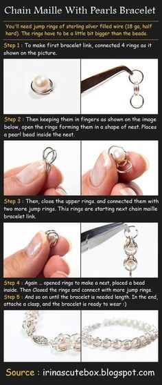 instructions on how to make a chain mail with pearls bracelet