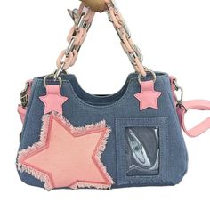 PRICES MAY VARY. Stylish Y2K Star Patchwork Design: Stand out from the crowd with this cute shoulder bag crossbody bag featuring a trendy star patchwork pattern, perfect for fashion-forward women and teen girls. Premium Denim Material: Crafted with high-quality denim, this shoulder bag offers durability and a stylish look. Spacious Interior with Multiple Pockets: Stay organized on the go with an interior slot pocket, cell phone pocket, interior zipper pocket, and interior compartment, providing Tas Denim, Denim Retro, Tas Bahu, Y2k Shoulder Bag, Denim Handbags, Denim Shoulder Bags, Zip Purse, Y2k Pink, Pretty Bags