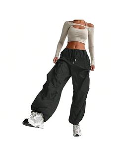 About this item
FABRIC: Parachute cargo pants made of non-stretch, breathable, wearable, lightweight fabric, comfortable to wear. Cargo pants women baggy are perfect for spring, summer, fall and winter, making you stand out from the crowd, suitable for women/girls/teens.
DESIGN FEATURES: Women's parachute pants features low waist, oversized, y2k street style, side cargo pockets to hold your essentials, ruched detailing at the knees, elastic waistband with drawcord, adjustable leg opening with dr Baggy Techwear Parachute Pants For Outdoor, Techwear Baggy Parachute Pants For Outdoor, Techwear Parachute Pants For Outdoor Activities, Sporty Baggy Joggers With Drawstring, Stretch Nylon Pants With Functional Drawstring, Solid Nylon Sportswear Pants, Baggy Drawstring Sportswear Bottoms, Baggy Sportswear Bottoms With Drawstring, Baggy Drawstring Joggers For Sports