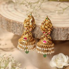 Mayuri Nakshi Jhumkis Light Weight Jhumkas Gold, Gold Earrings Indian Jhumkas, Gold Traditional Earrings, Nakshi Buttalu Gold, Nakshi Jhumkas Gold Earrings, 8grams Gold Earrings, Jumka Design Gold Bridal, Jumka Gold Designs, Golden Earrings Design