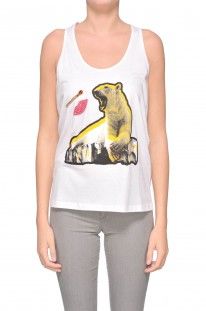 Stella McCartney Top stampato con applicazioni - Acquista online su Glamest.com White Singlet, Sleeveless Tops, Fashion Outlet, Top Sales, White Tank Top, White Tank, Print Top, Print Tops, Graphic Tank Top